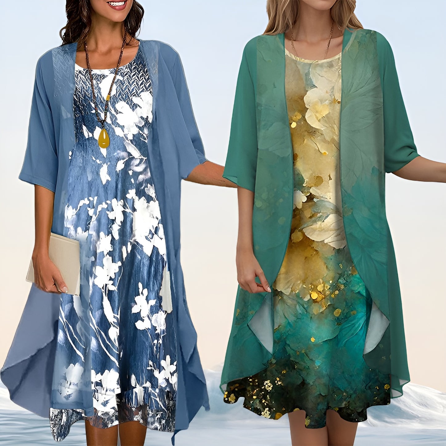 Lisa™ | Elegante chiffon jurk met bloemenprint - set van 2