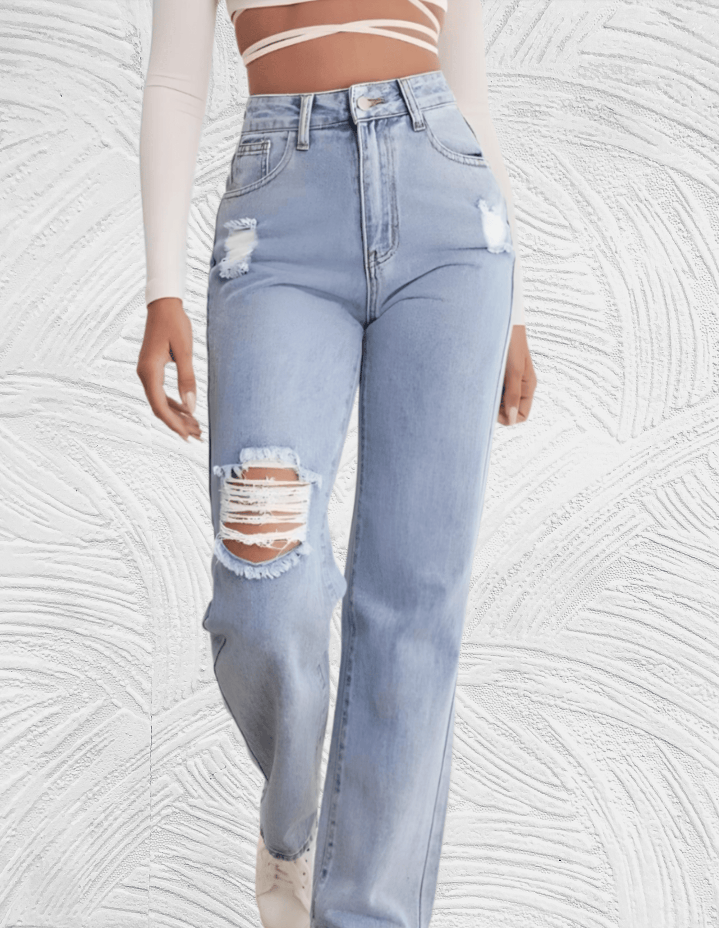 Gescheurde losse jeans met hoge taille voor dames