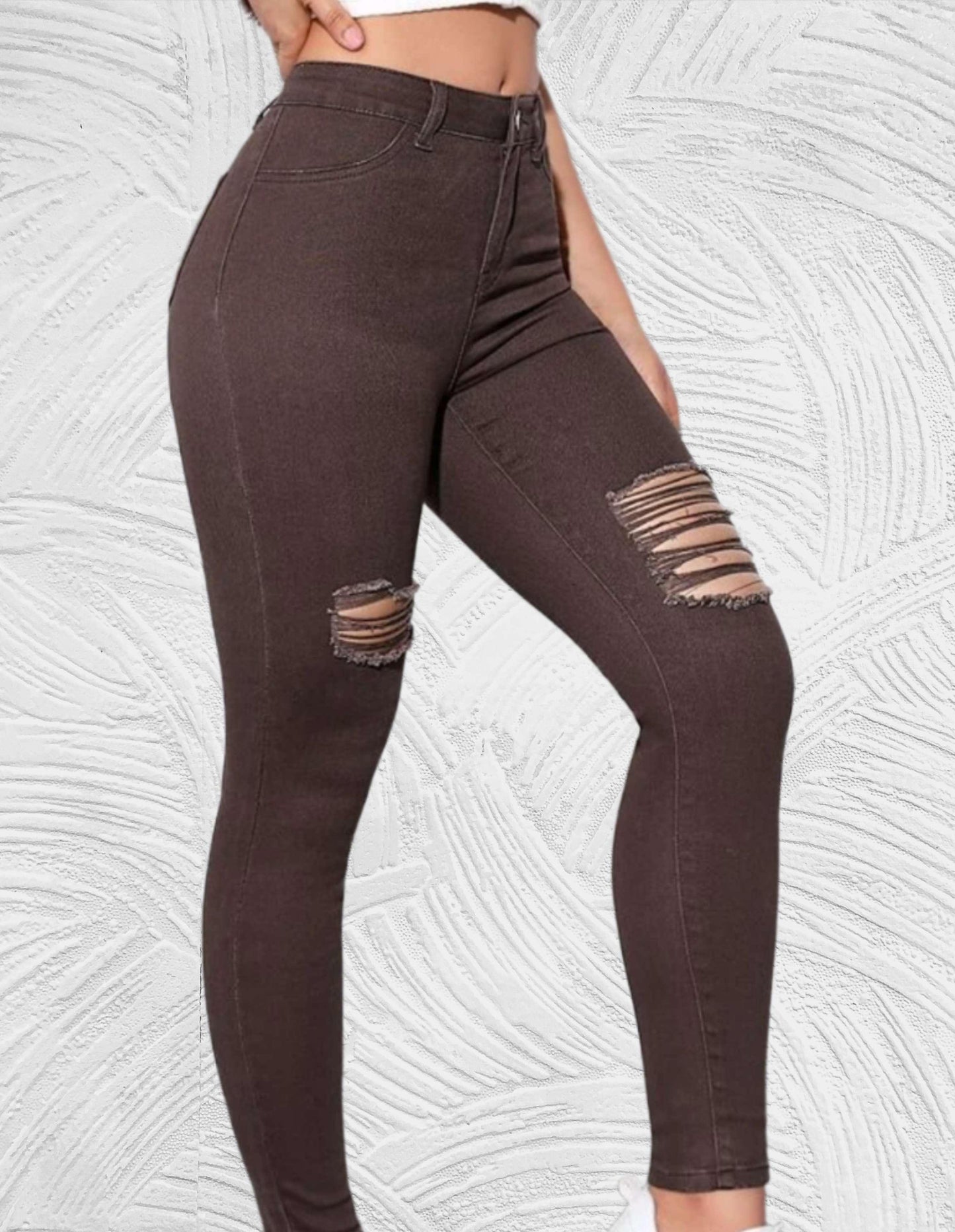 Strakke jeans met hoge taille en gescheurd ontwerp