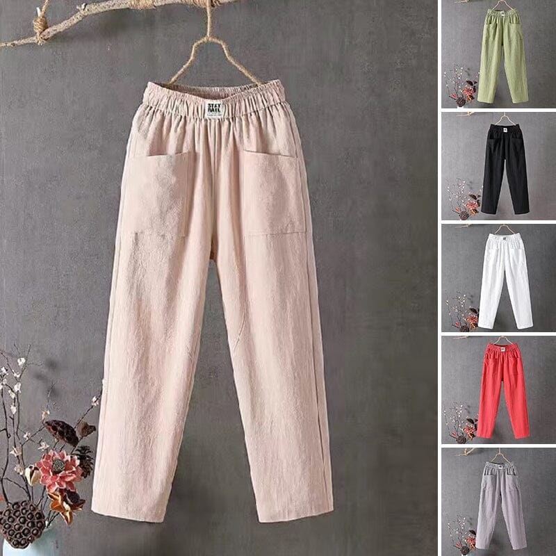Jansen™ Feline - Casual katoenen linnen broek met elastische tailleband