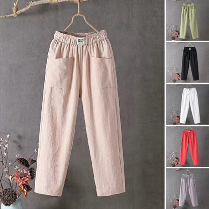 Jansen™ Feline - Casual katoenen linnen broek met elastische tailleband