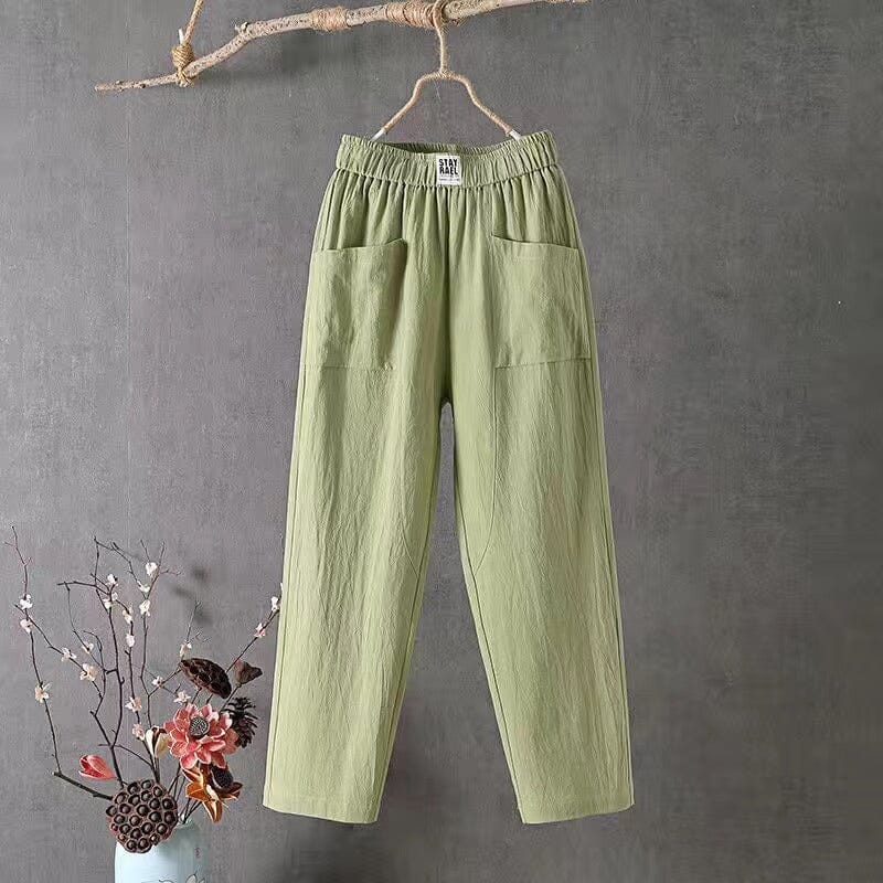 Jansen™ Feline - Casual katoenen linnen broek met elastische tailleband