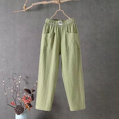 Jansen™ Feline - Casual katoenen linnen broek met elastische tailleband