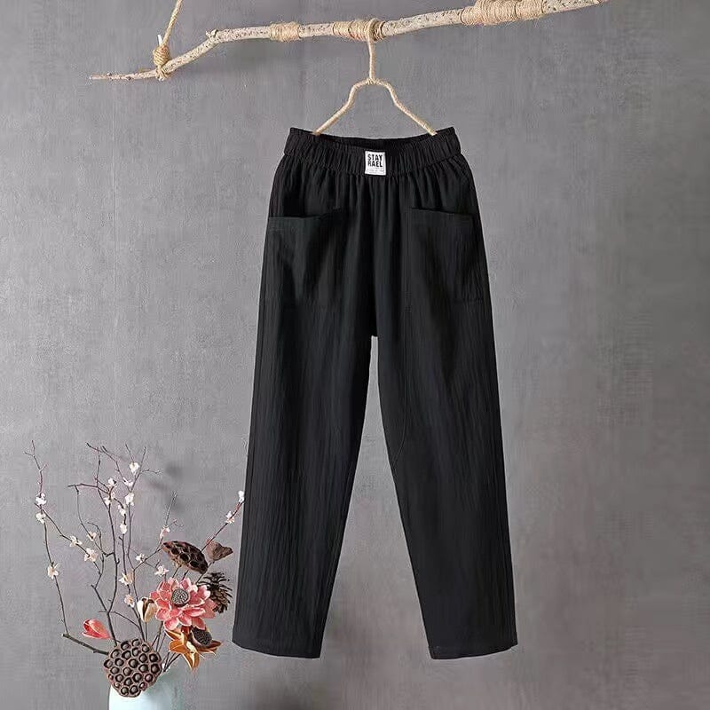 Jansen™ Feline - Casual katoenen linnen broek met elastische tailleband