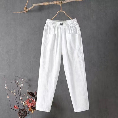Jansen™ Feline - Casual katoenen linnen broek met elastische tailleband
