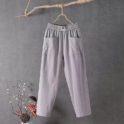 Jansen™ Feline - Casual katoenen linnen broek met elastische tailleband