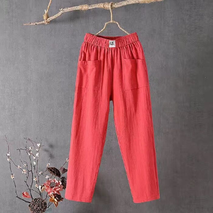 Jansen™ Feline - Casual katoenen linnen broek met elastische tailleband