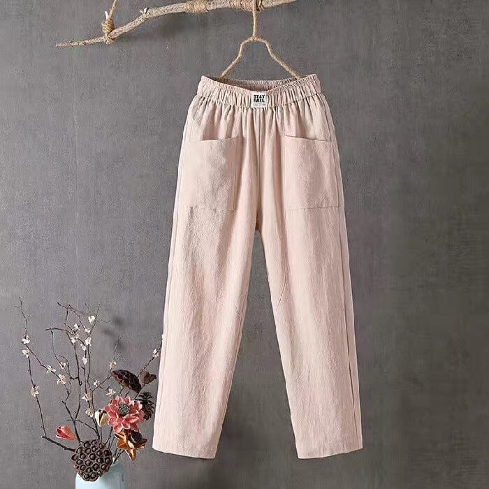 Jansen™ Feline - Casual katoenen linnen broek met elastische tailleband