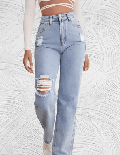 Gescheurde losse jeans met hoge taille voor dames