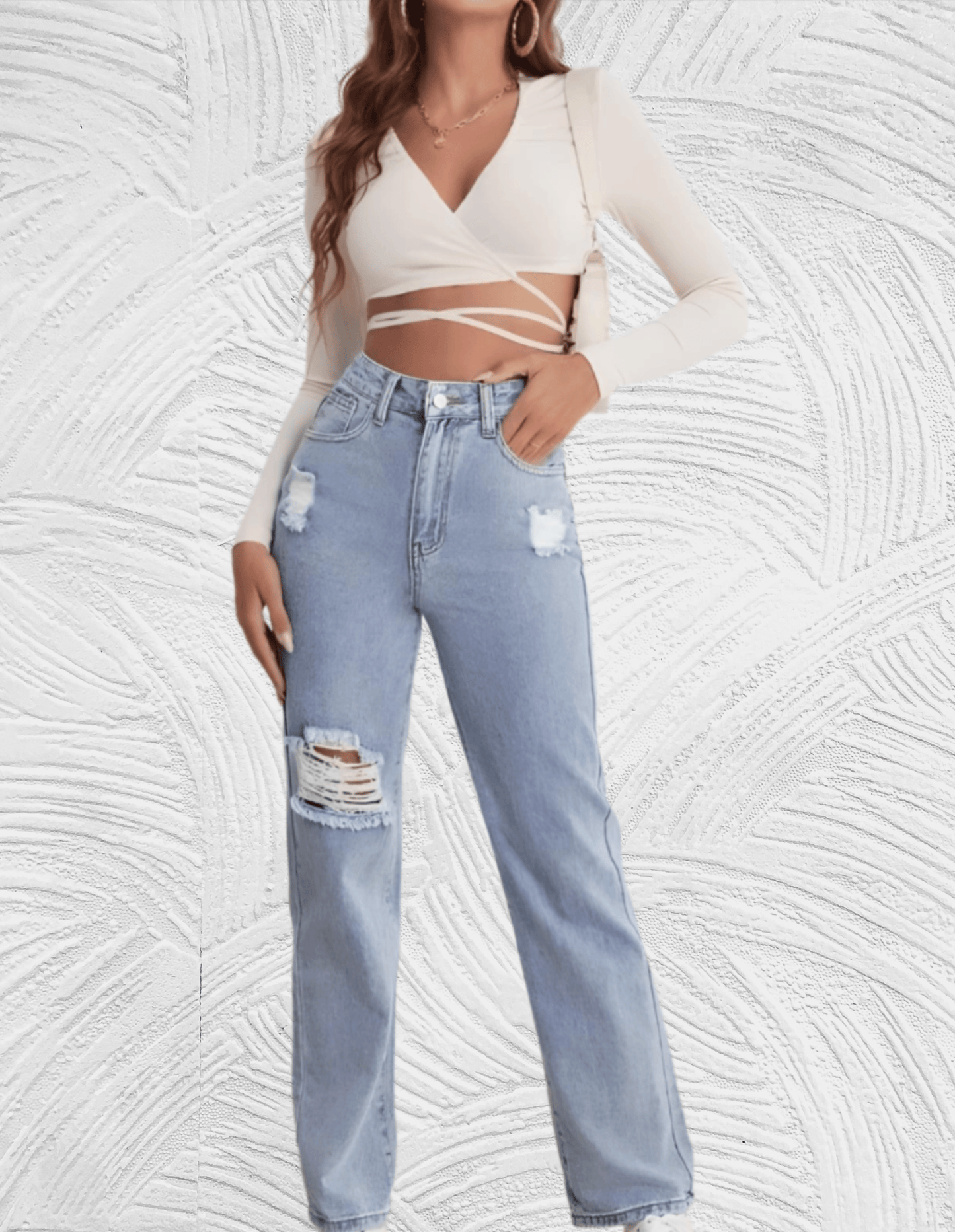 Gescheurde losse jeans met hoge taille voor dames