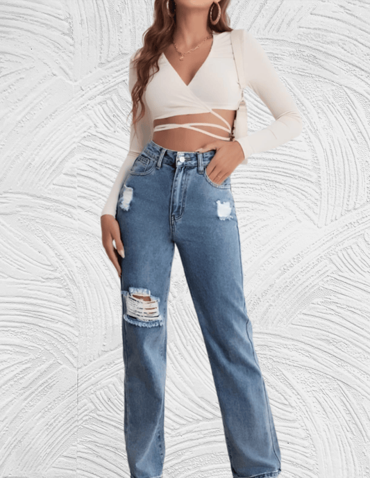 Gescheurde losse jeans met hoge taille voor dames