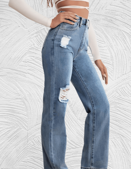 Gescheurde losse jeans met hoge taille voor dames