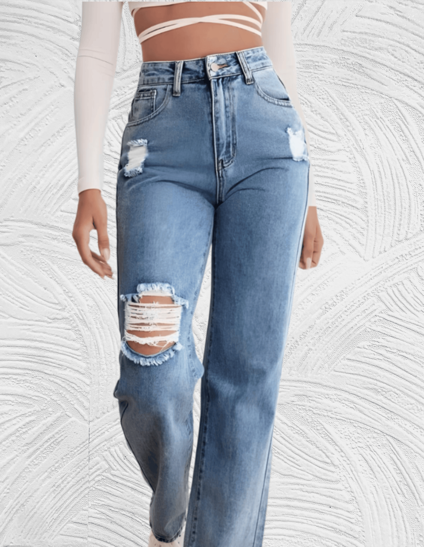 Gescheurde losse jeans met hoge taille voor dames