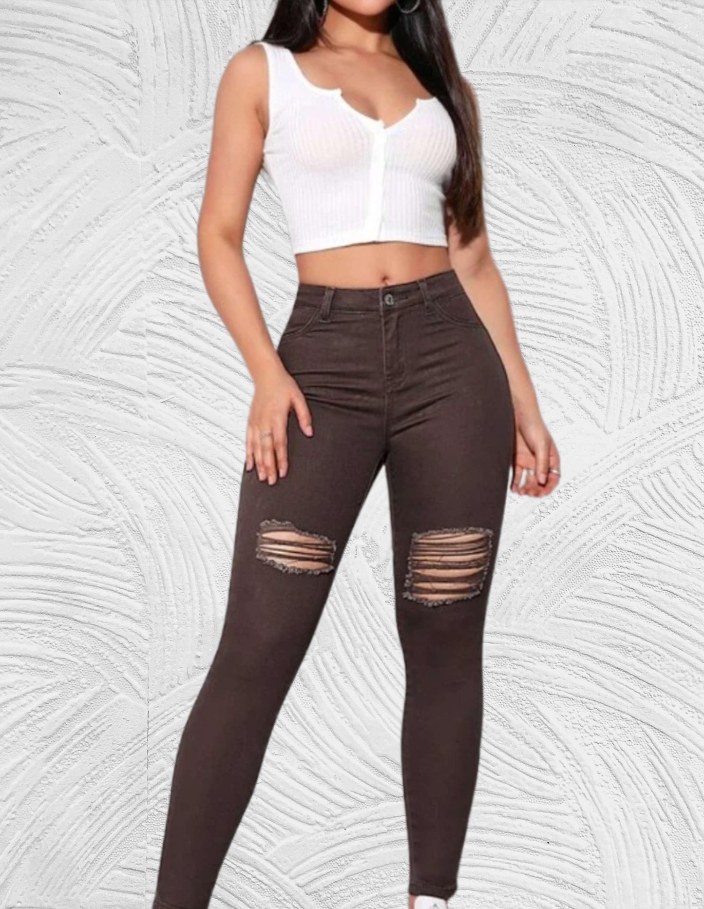 Strakke jeans met hoge taille en gescheurd ontwerp