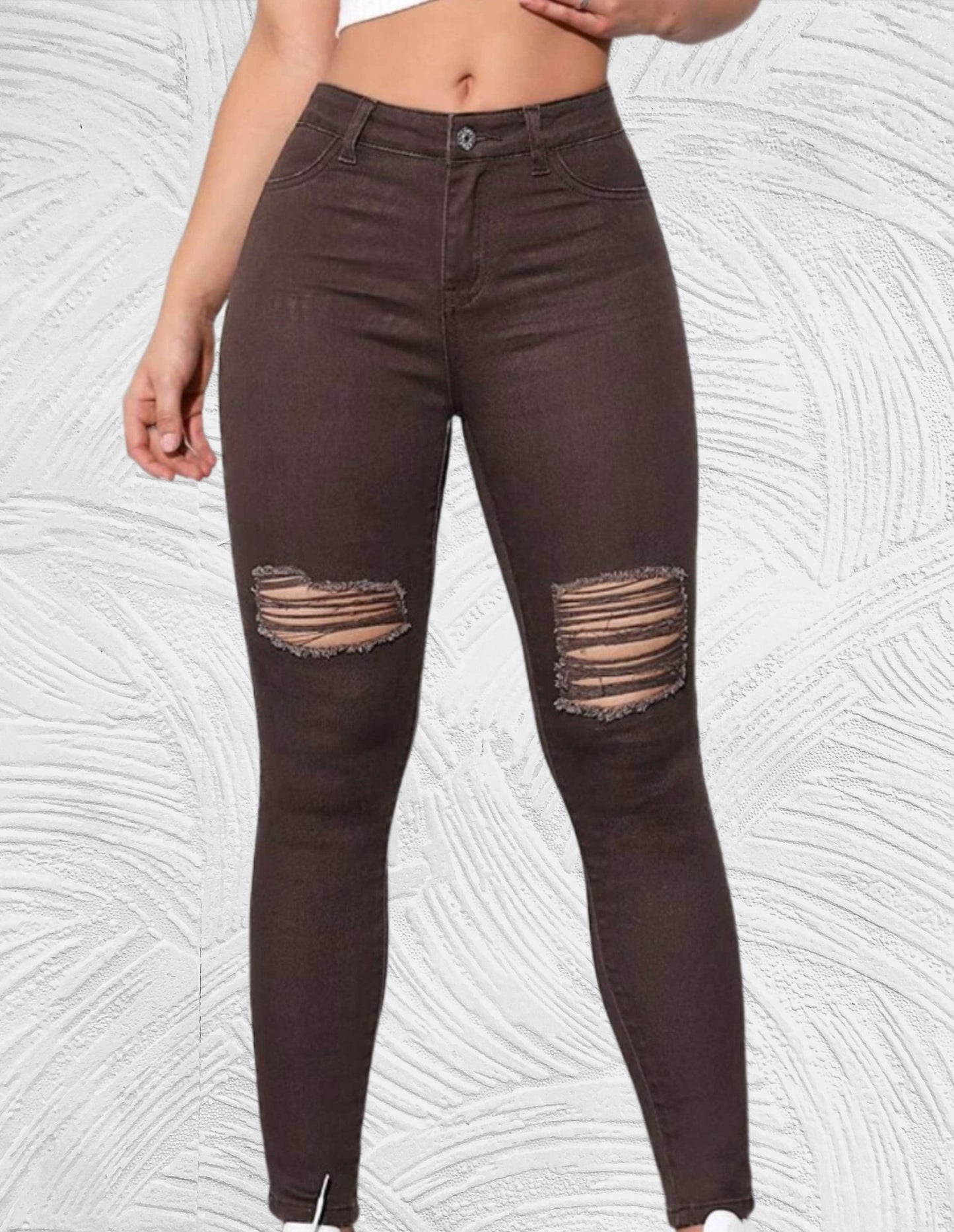 Strakke jeans met hoge taille en gescheurd ontwerp