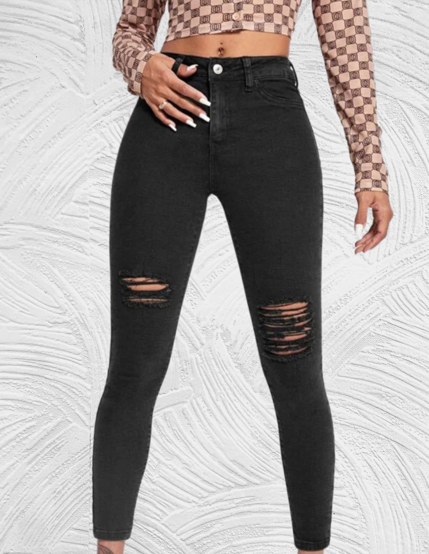 Strakke jeans met hoge taille en gescheurd ontwerp