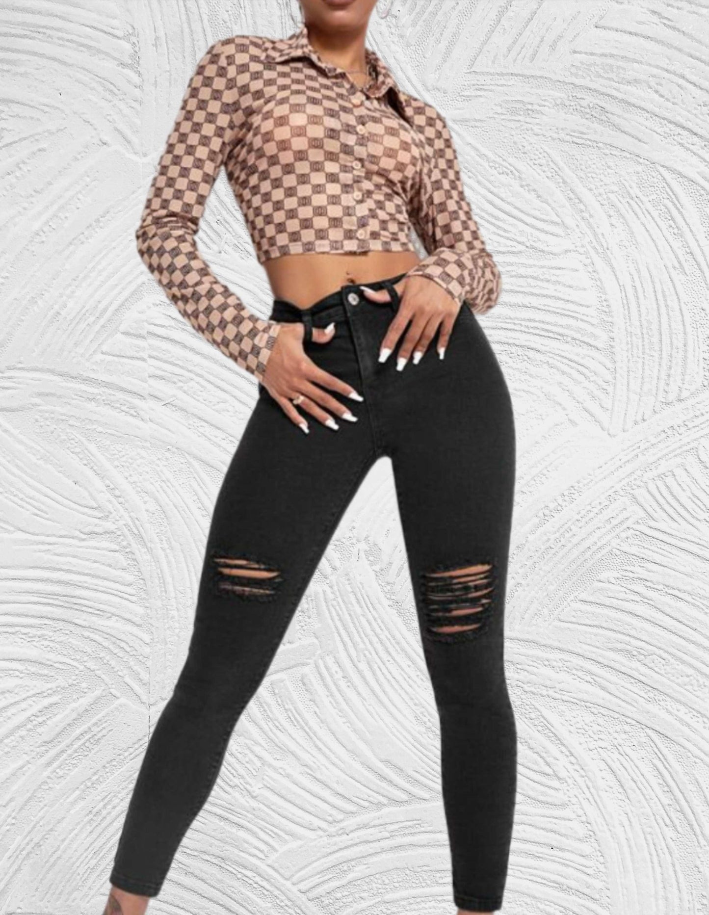 Strakke jeans met hoge taille en gescheurd ontwerp