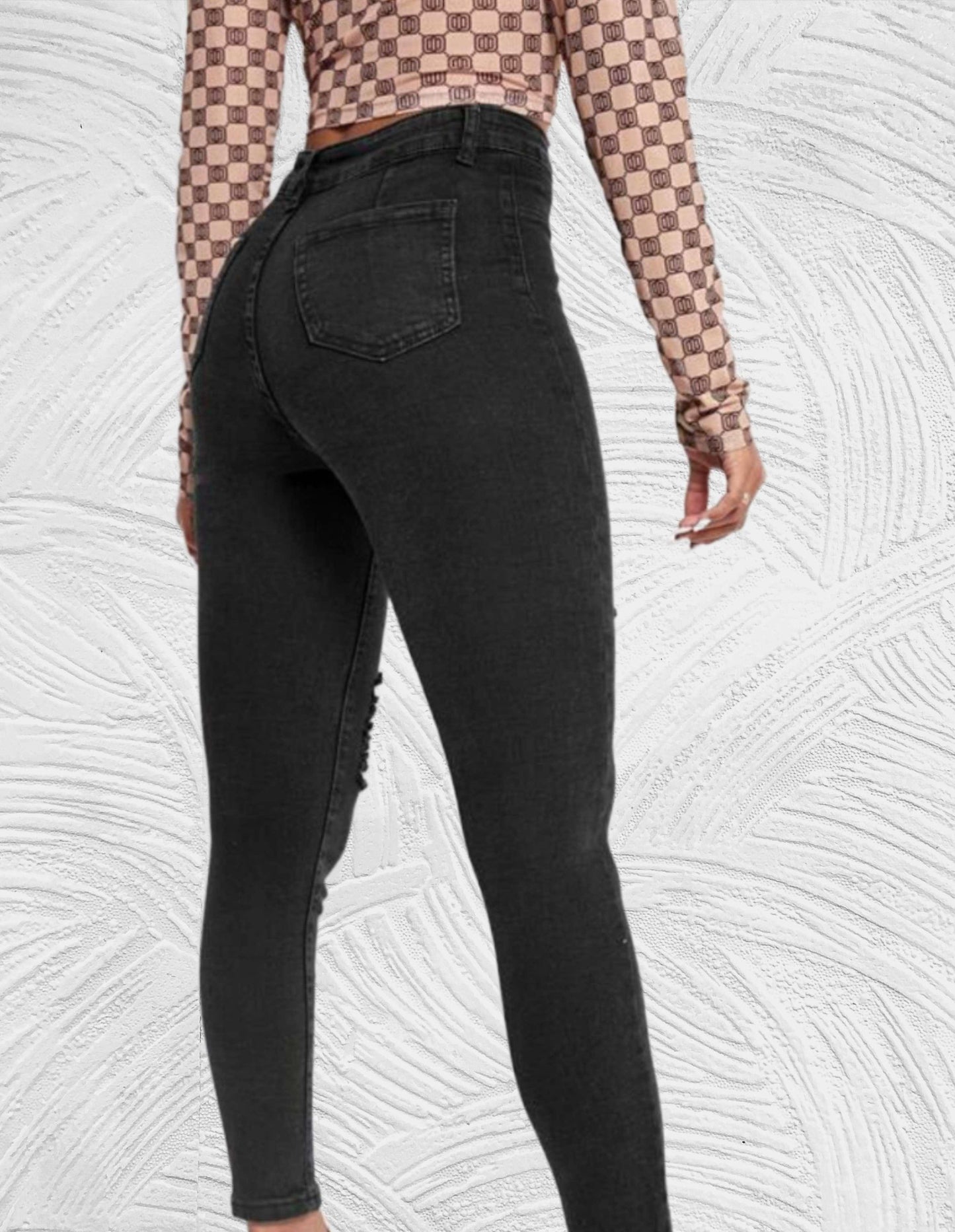 Strakke jeans met hoge taille en gescheurd ontwerp