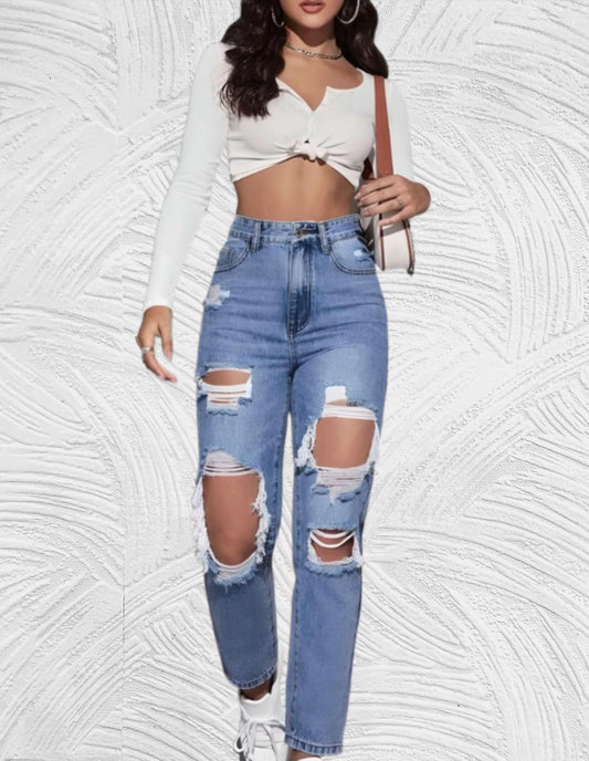 Goed passende skinny jeans met gescheurd design en hoge taille