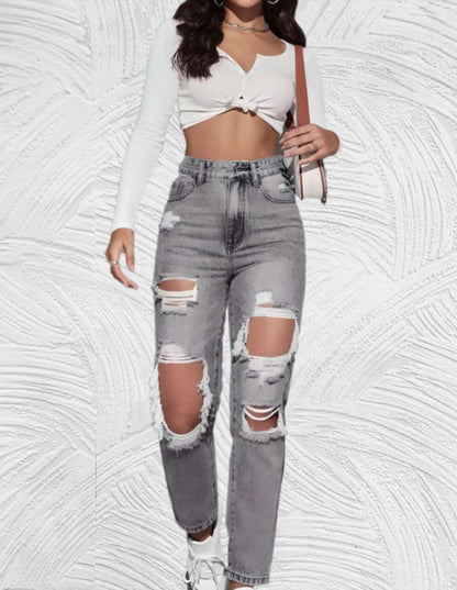 Goed passende skinny jeans met gescheurd design en hoge taille