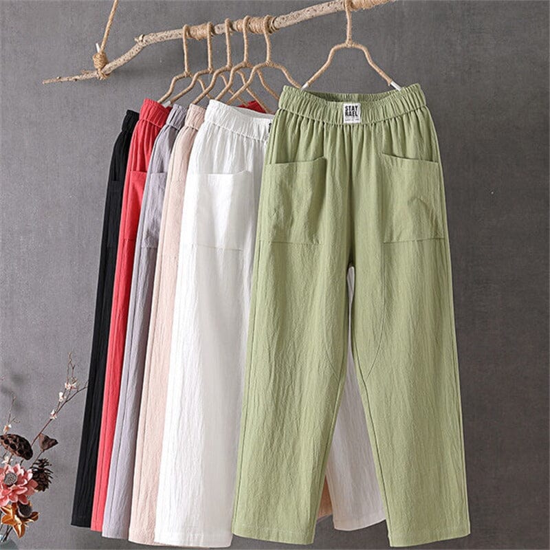 Jansen™ Feline - Casual katoenen linnen broek met elastische tailleband