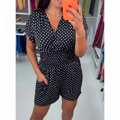 Victoria™ | Eendelige short-jumpsuit met een stippenmotief en V-hals