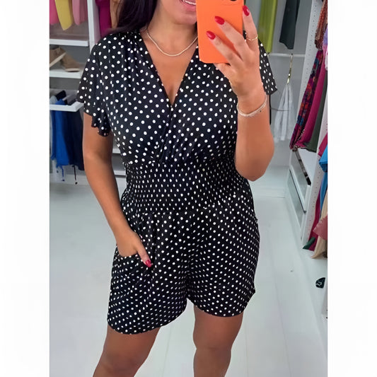 Victoria™ | Eendelige short-jumpsuit met een stippenmotief en V-hals